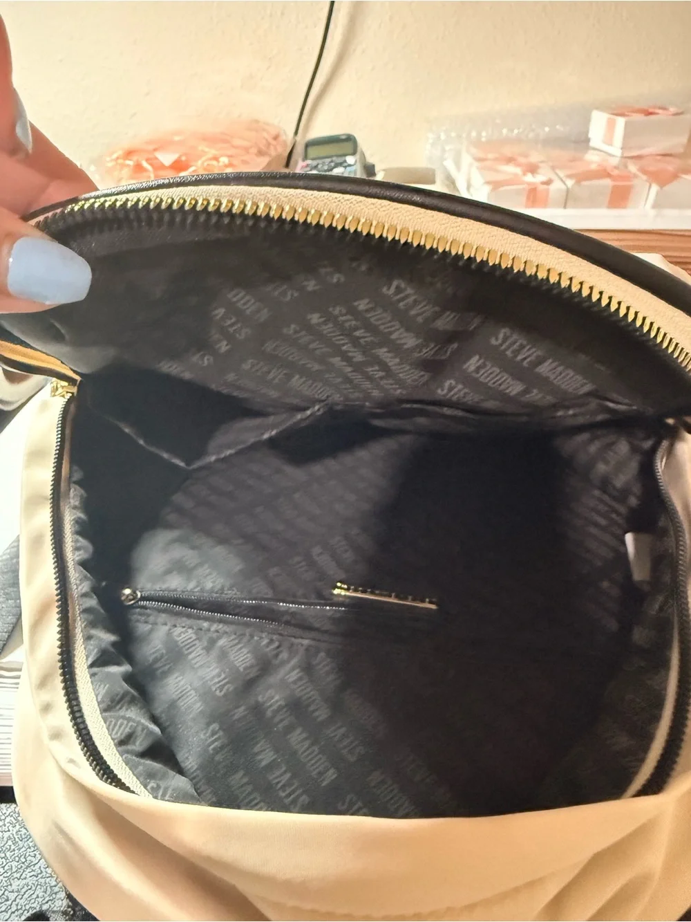 Steve Madden Tan Nylon Backpack School Beige Streetwear Utility Everyday Bag NWT